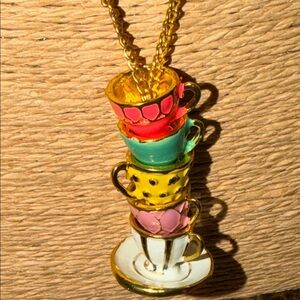 Stacked enamel Teacup Pendant Necklace pretty variety of designs and colors